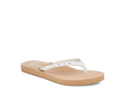 Női Strandpapucs - Sanuk Yoga Joy Bling Rhinestone - Sanuk Fehér / Barna Cipő TBQLNE920